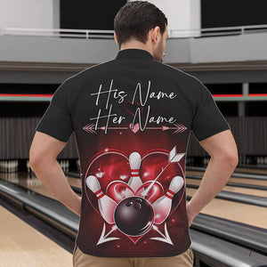 Custom Valentine Bowling Heart Quarter-Zip Shirts For Men, Couple Bowling Outfits IPHW8367