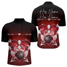 Load image into Gallery viewer, Custom Valentine Bowling Heart Quarter-Zip Shirts For Men, Couple Bowling Outfits IPHW8367