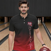 Load image into Gallery viewer, Black And Red Custom Valentines Bowling Polo Shirts For Men, Infinity Love Couple Shirt IPHW8370