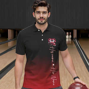 Black And Red Custom Valentines Bowling Polo Shirts For Men, Infinity Love Couple Shirt IPHW8370