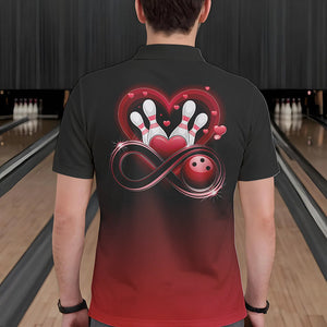 Black And Red Custom Valentines Bowling Polo Shirts For Men, Infinity Love Couple Shirt IPHW8370