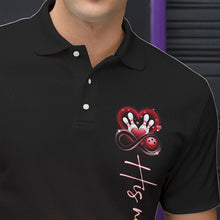 Load image into Gallery viewer, Black And Red Custom Valentines Bowling Polo Shirts For Men, Infinity Love Couple Shirt IPHW8370
