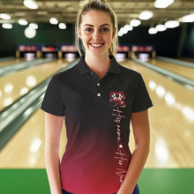 Load image into Gallery viewer, Black And Red Custom Valentines Bowling Polo Shirts For Women, Infinity Love Couple Shirt IPHW8370