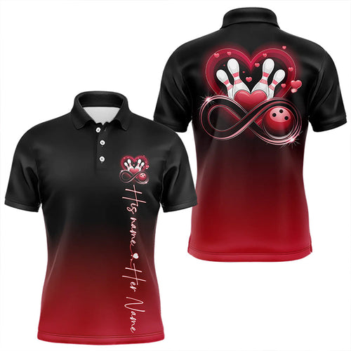 Black And Red Custom Valentines Bowling Polo Shirts For Men, Infinity Love Couple Shirt IPHW8370