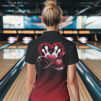 Black And Red Custom Valentines Bowling Womens Quarter-Zip Shirts, Love Couple Shirt IPHW8370