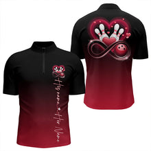 Load image into Gallery viewer, Black And Red Custom Valentines Bowling Quarter-Zip Shirts For Men, Infinity Love Couple Shirt IPHW8370