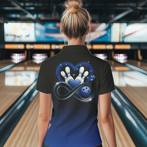 Black And Blue Custom Valentines Bowling Polo Shirts For Women, Infinity Love Couple Shirt IPHW8371