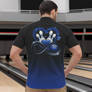 Black And Blue Custom Valentines Bowling Quarter-Zip Shirts For Men, Infinity Love Couple Shirt IPHW8371