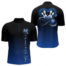 Load image into Gallery viewer, Black And Blue Custom Valentines Bowling Quarter-Zip Shirts For Men, Infinity Love Couple Shirt IPHW8371