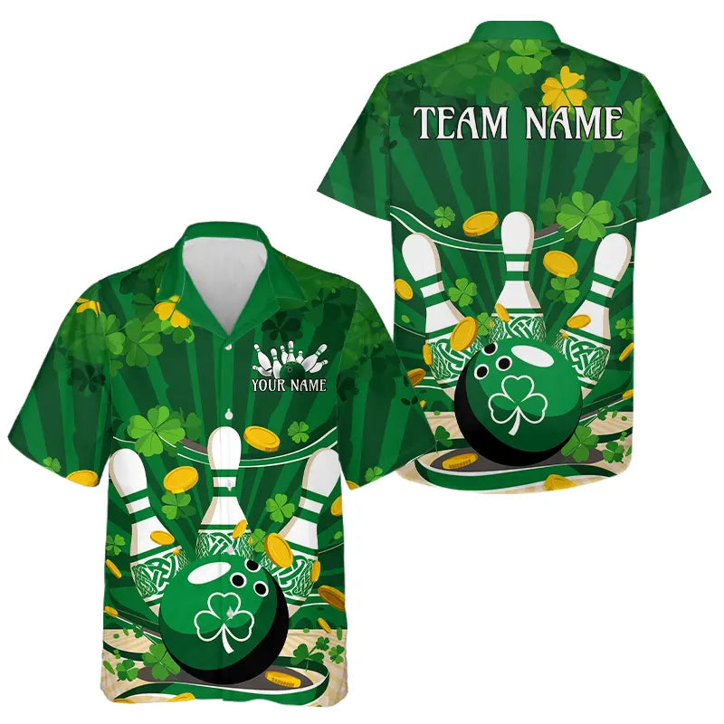 Custom Green St Patrick'S Day Bowling Hawaiian Shirts For Men, Celtic Team Bowling Outfits IPHW8375