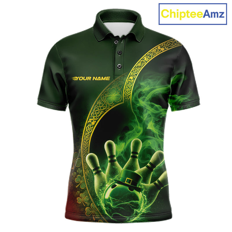 Custom Green And Gold Celtic St Patricks Day Bowling Team Shirt, Green Smoke Shamrock Bowling Outfit IPHW10445
