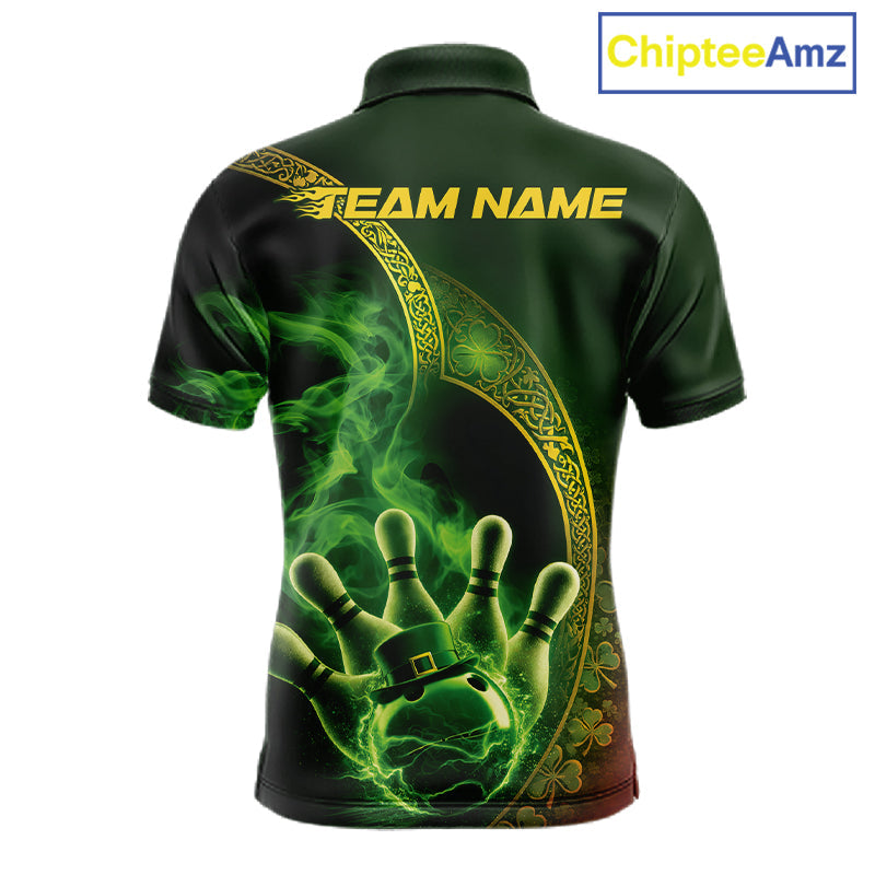 Custom Green And Gold Celtic St Patricks Day Bowling Team Shirt, Green Smoke Shamrock Bowling Outfit IPHW10445