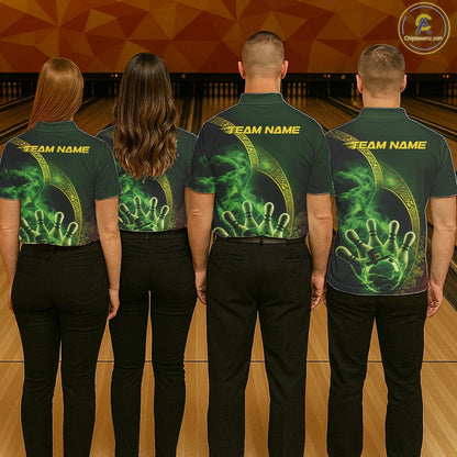 Custom Green And Gold Celtic St Patricks Day Bowling Team Shirt, Green Smoke Shamrock Bowling Outfit IPHW10445