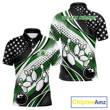 Load image into Gallery viewer, Custom Black And Green American Flag Patriotic Bowling Shirts, US Flag Bowling League Shirt Bowlers Outfit IPHW10450