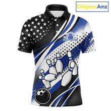 Load image into Gallery viewer, Custom Black And Blue American Flag Patriotic Bowling Shirts, US Flag Bowling League Shirt Bowlers Outfit IPHW10451