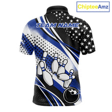 Load image into Gallery viewer, Custom Black And Blue American Flag Patriotic Bowling Shirts, US Flag Bowling League Shirt Bowlers Outfit IPHW10451