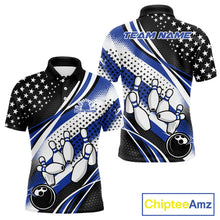 Load image into Gallery viewer, Custom Black And Blue American Flag Patriotic Bowling Shirts, US Flag Bowling League Shirt Bowlers Outfit IPHW10451
