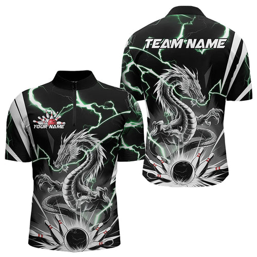 Custom Black And Green Thunder Lightning Dragon Bowling Team Quarter-Zip Shirts For Men IPHW8555