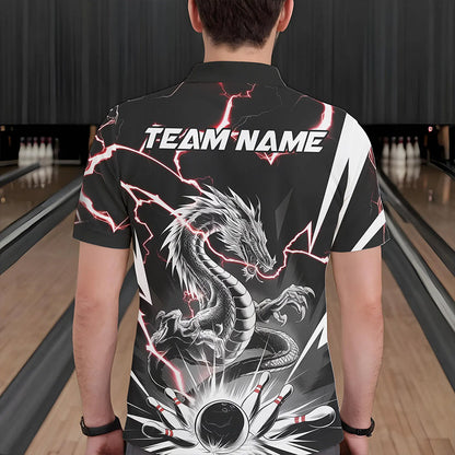 Custom Black And Red Thunder Lightning Dragon Bowling Team Polo Shirts For Men IPHW8556