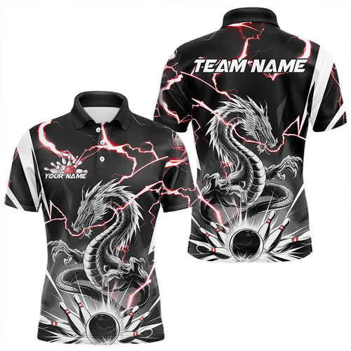 Custom Black And Red Thunder Lightning Dragon Bowling Team Polo Shirts For Men IPHW8556