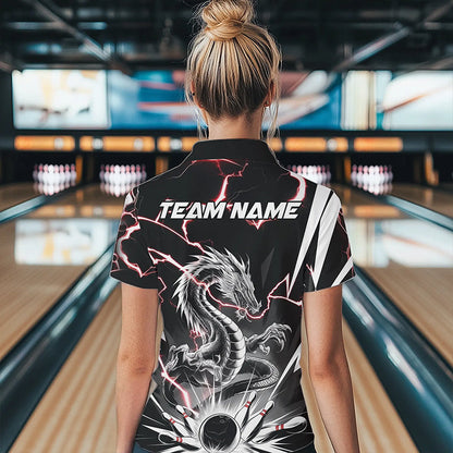 Custom Black And Red Thunder Lightning Dragon Bowling Team Quarter-Zip Shirts For Women IPHW8556