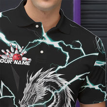 Load image into Gallery viewer, Custom Black And Blue Thunder Lightning Dragon Bowling Team Polo Shirts For Men IPHW8557