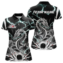 Load image into Gallery viewer, Custom Black And Blue Thunder Lightning Dragon Bowling Team Polo Shirts For Women IPHW8557