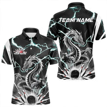 Load image into Gallery viewer, Custom Black And Blue Thunder Lightning Dragon Bowling Team Polo Shirts For Men IPHW8557