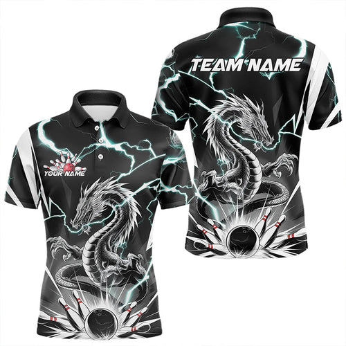 Custom Black And Blue Thunder Lightning Dragon Bowling Team Polo Shirts For Men IPHW8557