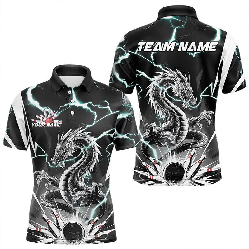 Custom Black And Blue Thunder Lightning Dragon Bowling Team Polo Shirts For Men IPHW8557