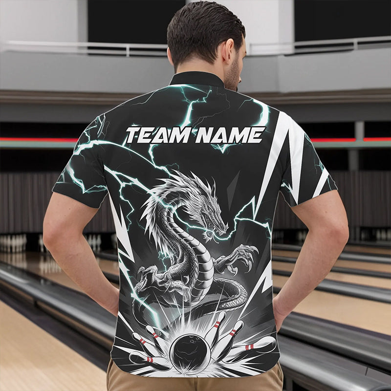 Custom Black And Blue Thunder Lightning Dragon Bowling Team Quarter-Zip Shirts For Men IPHW8557