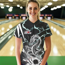 Load image into Gallery viewer, Custom Black And Blue Thunder Lightning Dragon Bowling Team Quarter-Zip Shirts For Women IPHW8557