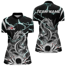 Load image into Gallery viewer, Custom Black And Blue Thunder Lightning Dragon Bowling Team Quarter-Zip Shirts For Women IPHW8557