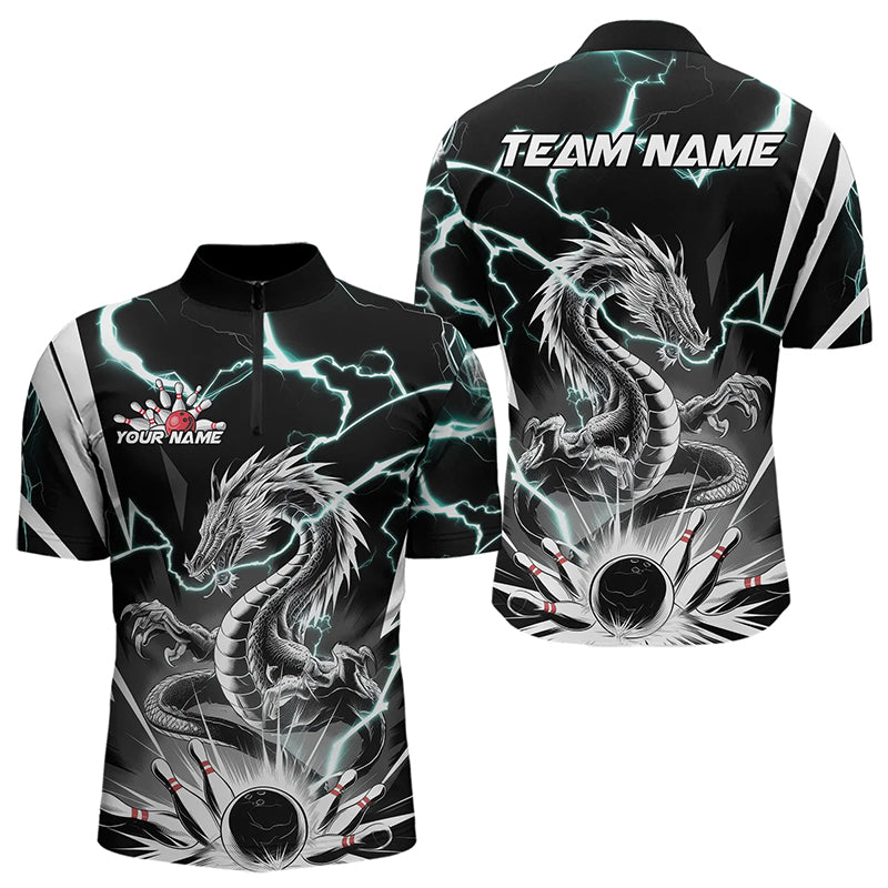 Custom Black And Blue Thunder Lightning Dragon Bowling Team Quarter-Zip Shirts For Men IPHW8557