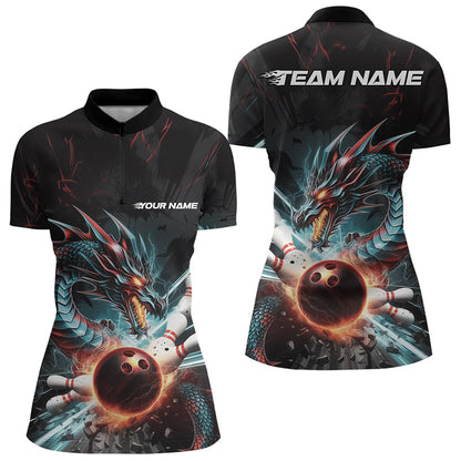 Custom Dragon Bowling Team Womens Quarter-Zip Shirts, Dragon Bowling League Shirt IPHW8559