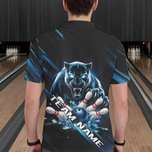Load image into Gallery viewer, Custom Black And Blue Panther Bowling Polo Shirts For Men, Bowling Team Uniform IPHW8563