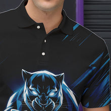 Load image into Gallery viewer, Custom Black And Blue Panther Bowling Polo Shirts For Men, Bowling Team Uniform IPHW8563
