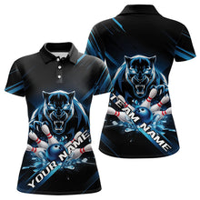 Load image into Gallery viewer, Custom Black And Blue Panther Bowling Polo Shirts For Women, Bowling Team Uniform IPHW8563