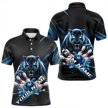 Load image into Gallery viewer, Custom Black And Blue Panther Bowling Polo Shirts For Men, Bowling Team Uniform IPHW8563
