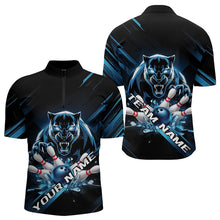 Load image into Gallery viewer, Custom Black And Blue Panther Bowling Quarter-Zip Shirts For Men, Bowling Team Uniform IPHW8563