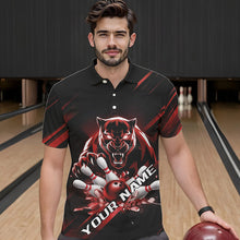 Load image into Gallery viewer, Custom Black And Red Panther Bowling Polo Shirts For Men, Bowling Team Uniform IPHW8564