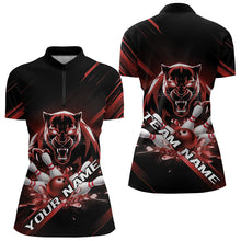 Load image into Gallery viewer, Custom Black And Red Panther Bowling Womens Quarter-Zip Shirts, Bowling Team Uniform IPHW8564