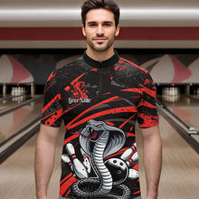 Load image into Gallery viewer, Custom Black And Red Cobra Snake Bowling Team Quarter-Zip Shirts For Men, Bowling League Shirts IPHW8565