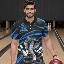 Load image into Gallery viewer, Custom Black And Blue Cobra Snake Bowling Team Polo Shirts For Men, Bowling League Shirts IPHW8566