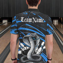 Load image into Gallery viewer, Custom Black And Blue Cobra Snake Bowling Team Polo Shirts For Men, Bowling League Shirts IPHW8566