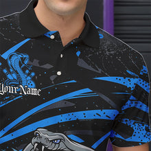 Load image into Gallery viewer, Custom Black And Blue Cobra Snake Bowling Team Polo Shirts For Men, Bowling League Shirts IPHW8566
