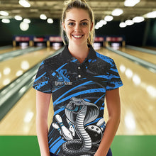 Load image into Gallery viewer, Custom Black And Blue Cobra Snake Bowling Team Polo Shirts For Women, Bowling League Shirts IPHW8566