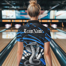 Load image into Gallery viewer, Custom Black And Blue Cobra Snake Bowling Team Polo Shirts For Women, Bowling League Shirts IPHW8566