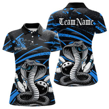 Load image into Gallery viewer, Custom Black And Blue Cobra Snake Bowling Team Polo Shirts For Women, Bowling League Shirts IPHW8566
