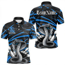 Load image into Gallery viewer, Custom Black And Blue Cobra Snake Bowling Team Polo Shirts For Men, Bowling League Shirts IPHW8566